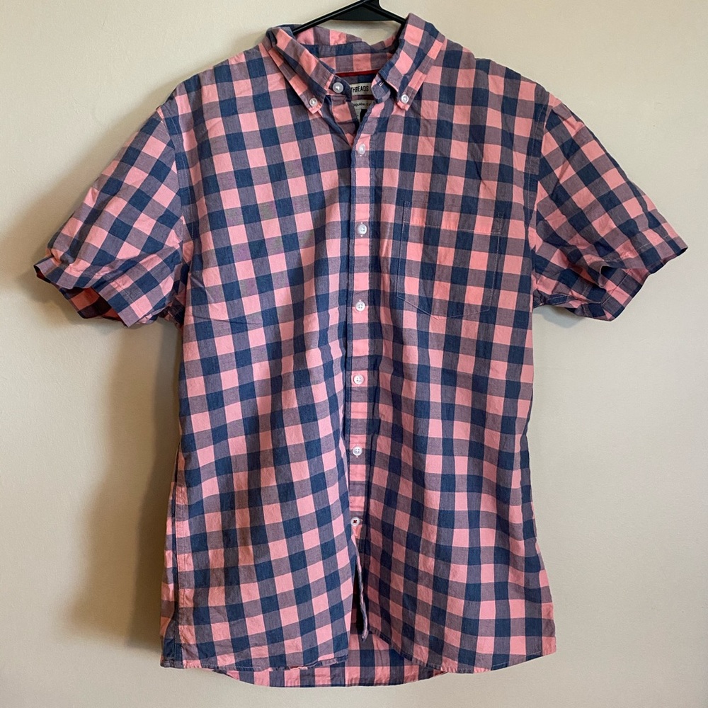 Men’s Pink, Navy Button Down Shirt